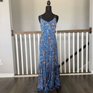 NWT Tiered Floral Maxi Dress WISP Stitch Fix Blue Sz 4 Resort Tropical Stretch